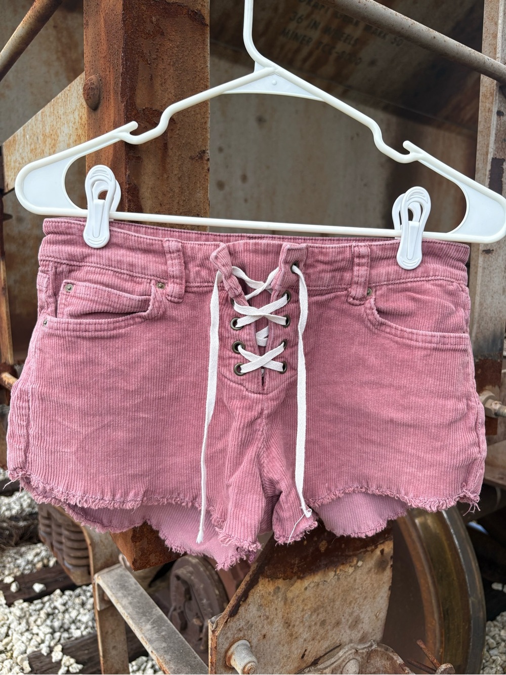 Billabong Women's Pink Corduroy Cut Off Shorts 26 Lace Up 5-Pocket Flat Front